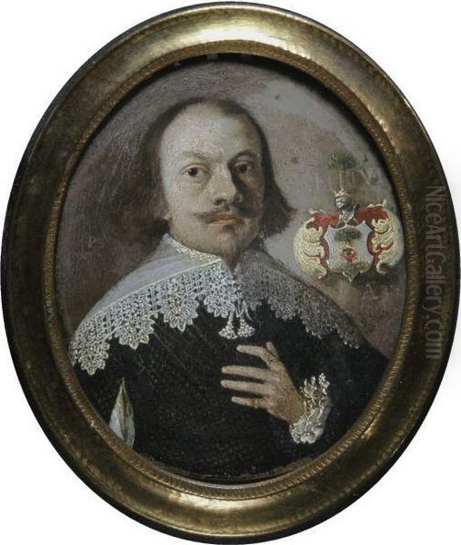 A Miniature Of A Gentleman In A Black Dress With A White Lace Collar - view 1