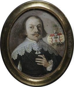 A Miniature Of A Gentleman In A Black Dress With A White Lace Collar