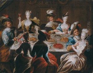 Zwei Von Kerzenschein Beleuchtete Bankettszenen by Wolfgang Heimbach