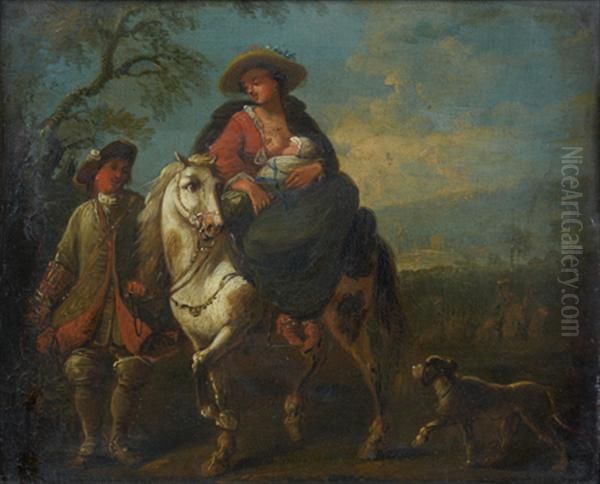 Jeune Mere Et Son Enfant A Cheval Sur Un Chemin De Campagne - view 1
