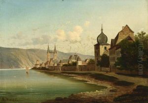 View Of A German City Along A River.