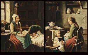 Mother With Child In A Dutch Interior, Teatime, A Pair