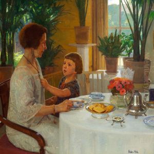 Grandmother And Grandchild Are Having Tea In The Winter Garden by Einar Hein