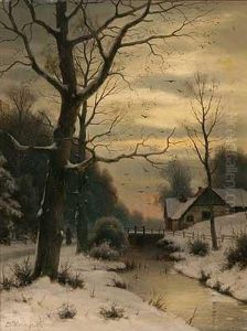 Winterabend Uber Waldweg Und Bachlauf by Eduard, Hein Jr.