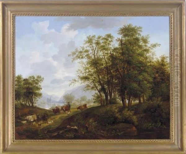 A Shepherd With Cows And Goats In A Landscape - view 1