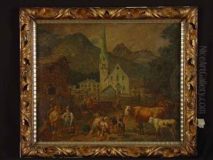 Altbayrische Dorfszene by Johann Baptist Heinefetter