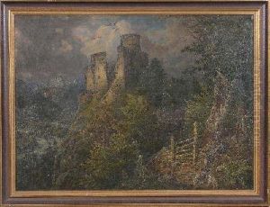 Jager Bei Der Rast M. Blick Auf Eine Burgruineu by Johann Baptist Heinefetter