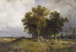 Eichenallee Mit Hirt Und Schafherde by Eduard Heinel