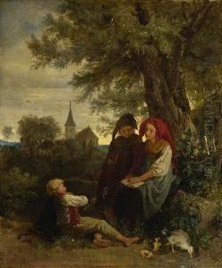 Erzahlende Kinder In
 Baumlandschaft. by Eduard Heinel