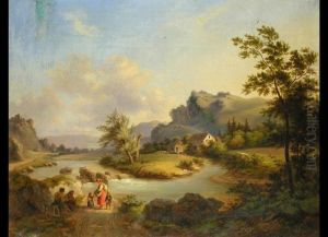 Flusslandschaft Mit Personen by Johann Philipp Heinel