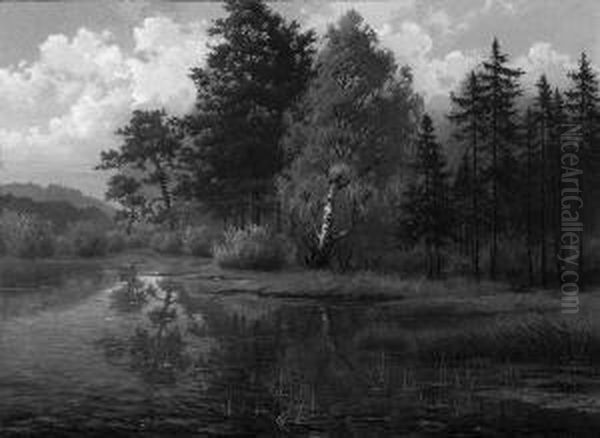 "herbstliche Uferlandschaft". Sign. Und Bez. Munchen. Ol Auf Lwd. 73 X 99 Cm. Rahmen - view 1