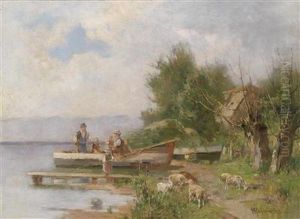 Fisherman""""""""s Family On The Lake Shore