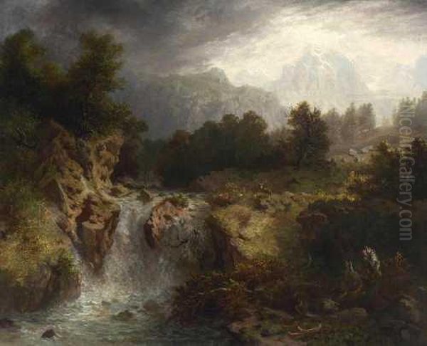 Gebirgslandschaft Mit Wasserfall - view 1