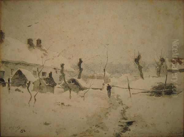 Wandelaar In Besneeuwd Landschap. - view 1