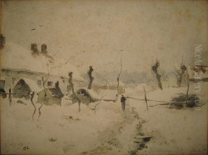 Wandelaar In Besneeuwd Landschap. by Armand Heins