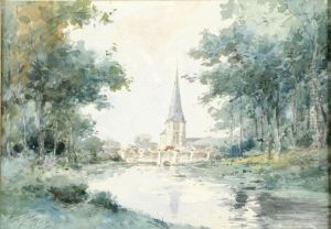 Riviere Avec Village Dans Le Lointain by Armand Heins