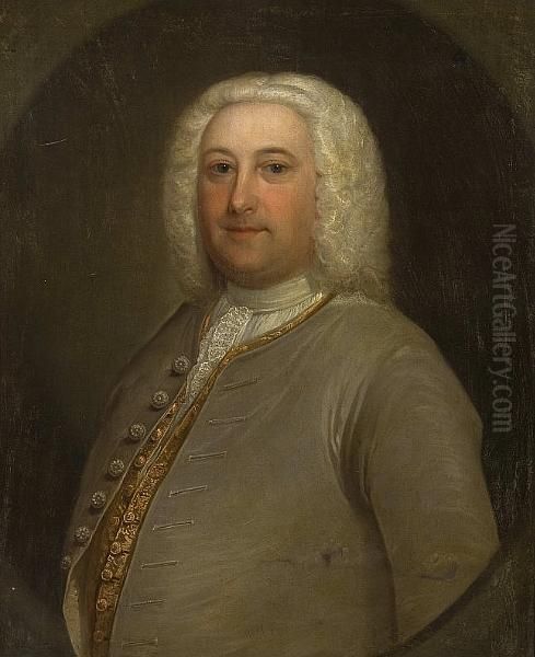 Portrait Of A Gentleman Wearing A Grey Coat And White Wig - view 1