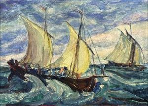 Segler In Bewegter See by Alfred Heinsohn