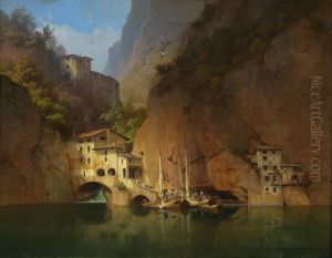 Fishermen On An Italian Lake by Carl Friedrich Heinzmann