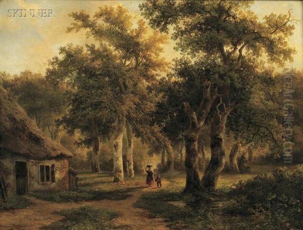 Figures Approaching A Thatched Cottage - view 1