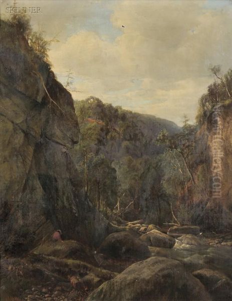 View Of A Fisherman In A River Gorge - view 1