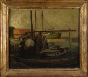 Hamnbild Med Figurer by Alfred Hermann Helberger