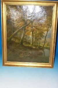 Waldlichtung Mit Bachlauf, Links Reisigssammler. Unten Rechts Signiert Und Datiert P. Helbig 94 by Peter Helbig