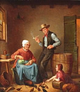 Grootouders Met Kleinkind In De Boerendeel by Johannes Helder