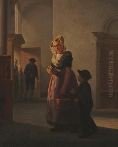 Figures In A Church Interior. by Johannes Helder