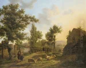 Figures In A Rural Landscape by Jeanne Marie Josephine Hellemans