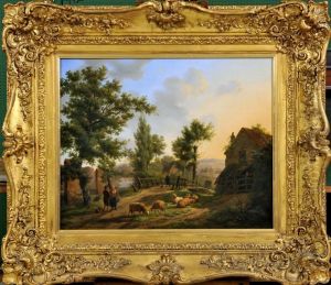 Goats And Sheep By A Country Homestead by Pierre Jean Hellemans