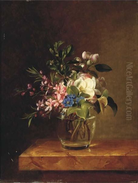Springblossom In A Glass On A Marble Ledge - view 1