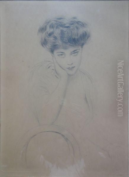[jeune Femme De Face Au Fauteuil, La Tete Appuyee Sur La Main Droite]. - view 1