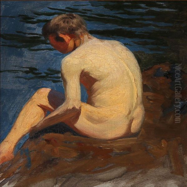 Back Turned Nude Boy On A Beach - view 1