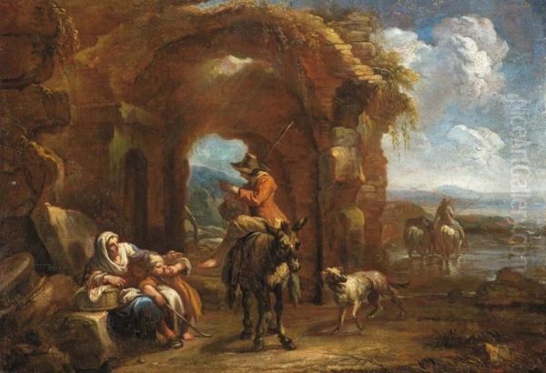 Paesaggio Con Ruderi, Animali E Figure - view 1