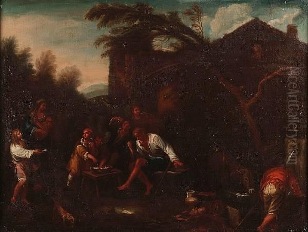 Peasants Feasting Outside A Tavern With A Beggar Woman, Her Baby And Son - view 1