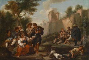 Peasants Resting Outside The Walls Of Aruined City