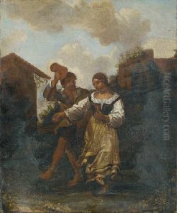 Figures Dancing Before A Country Inn by Dirk Theodoor Helmbreker