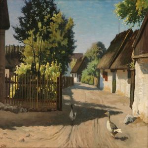 Summer Day With Geese On A Road In Gilleleje, Denmark by Viggo Helsted