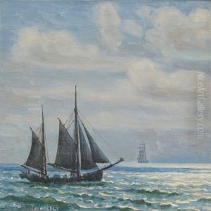 Ships At Sea In The Sunlight by Viggo Helsted
