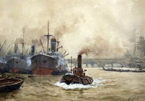 Unloading On The Thames by Augustus Morton Hely-Smith
