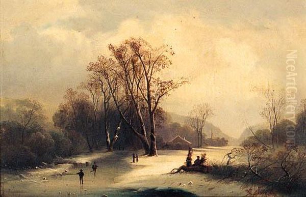 Figures In A Frozen Winter Landscape - view 1