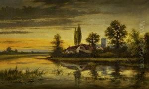 Riverside Village At Evening by Arthur Henry Howard Heming