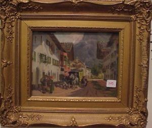 Street Scene With Mountains In The Background by Georg Hemmrich
