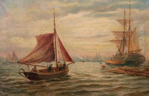 Segelbat Pa Vag Mot Handelsfartygen by Bernard Benedict Hemy