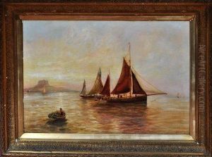 Fishing Boats With Lindisfarne Castle In The Distance by Bernard Benedict Hemy