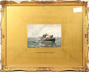 Figures In A Rowing Boat At Sea by Charles Napier Hemy