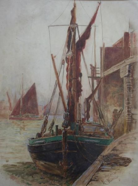 A Fishing Boat Moored Up At A Quay Signed - view 1