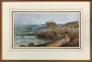 A Young Woman Picnicking At The Seashore by Thomas Marie Madawaska Hemy