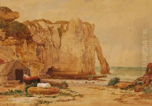 Figures And Fishing Boats On The Beach by John Black Henderson